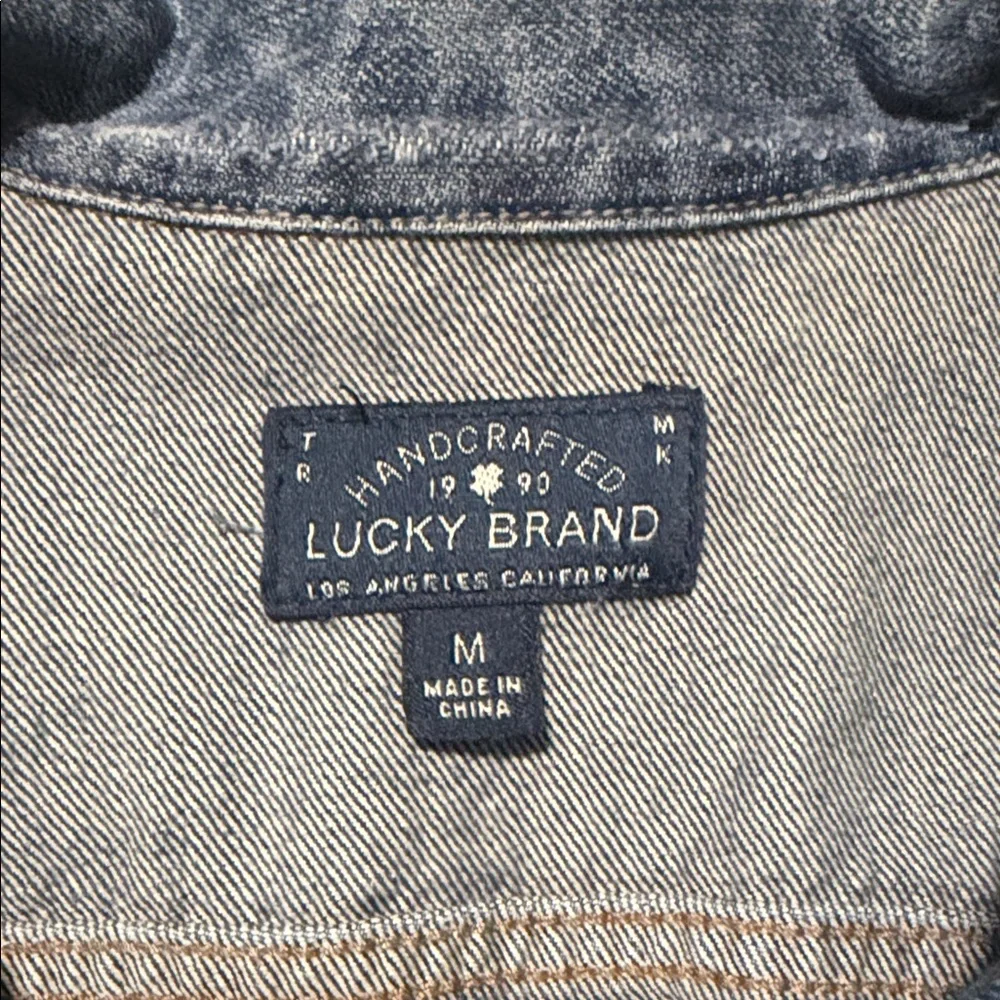 Lucky Brand Blue Leopard Print Distressed Denim Jacket - Picture 2 of 3